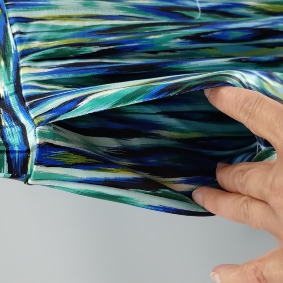 Fashion Nova Enza satin wide leg pant size large blue green combo zip back - Picture 8 of 8